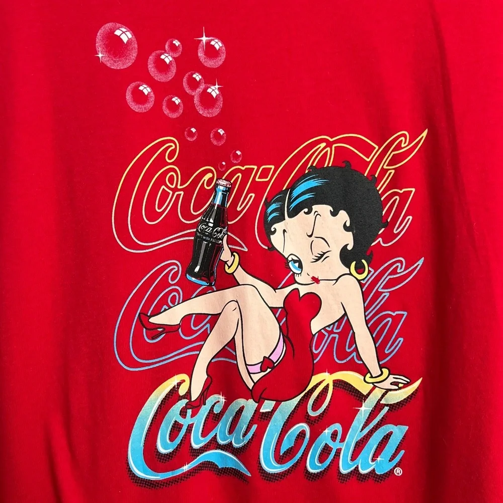 Coca-Cola Betty Boop‎ Red Nightgown Tee with Blue Accents. One Size.